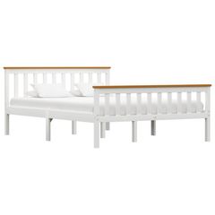Bed Frame White Solid Pinewood 135 x 190 cm