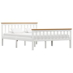 Bed Frame White Solid Pinewood 135 x 190 cm