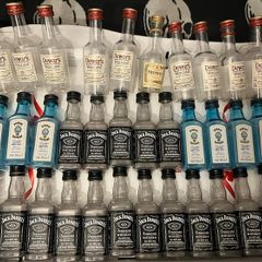 Jameson gin Bombay saphire Henessy Jack Daniels vodka belveder Whiskey jagermeister Malibu empty bottles 200ml