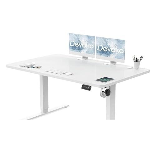 Electric Standing Desk 120x60cm Sit Stand Table Height Adjustable with Backpack Hook and Memory Smart Pannel, Home Office, White