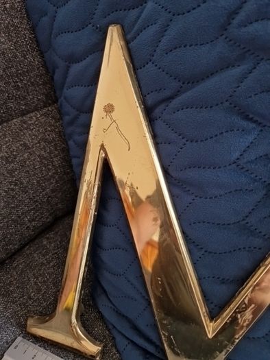 Large metal 'M' sign, brass/gold effect (free shipping)