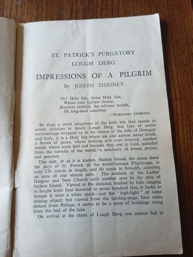 St. Patrick's Purgatory Lough Derg Impressions of a Pilgrim. Timoney, Joseph 1965