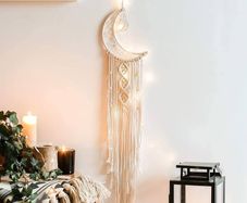 NEW SALE | Macrame Wall Hanging with LED Light,Moon Dream Catcher Woven Tapestry Bohemian Home Decor Wedding Party Ornaments Craft Gifts,Interior Holiday Decorations Christmas Decoration