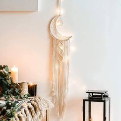 NEW SALE | Macrame Wall Hanging with LED Light,Moon Dream Catcher Woven Tapestry Bohemian Home Decor Wedding Party Ornaments Craft Gifts,Interior Holiday Decorations Christmas Decoration