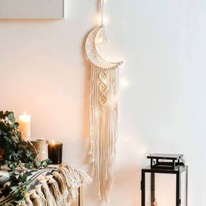 NEW SALE | Macrame Wall Hanging with LED Light,Moon Dream Catcher Woven Tapestry Bohemian Home Decor Wedding Party Ornaments Craft Gifts,Interior Holiday Decorations Christmas Decoration
