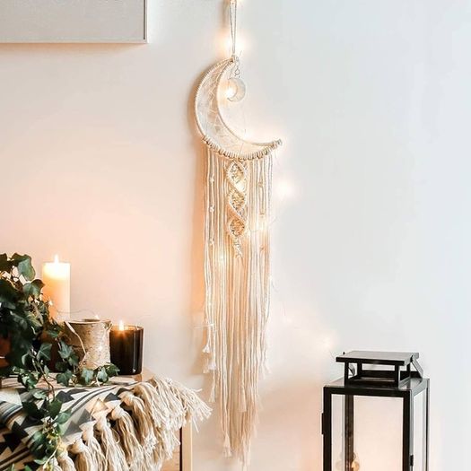 NEW SALE | Macrame Wall Hanging with LED Light,Moon Dream Catcher Woven Tapestry Bohemian Home Decor Wedding Party Ornaments Craft Gifts