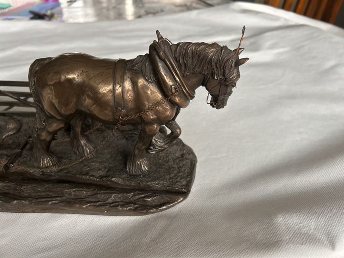 Genesis Bronze Plough & Horse Statue