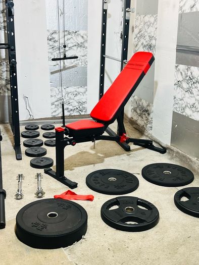 130 Kg Olympic Barbell Set Power Rack With Dip Attachments Bench Dumbbells