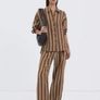 Fab Mango (Zara Group) Brown and White Striped Co Ord Shirt XL and Trousers L Image 3