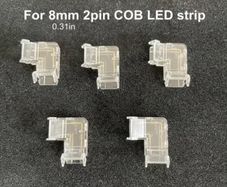 5pcs 90 Degree L-Shaped COB LED Strip Light Connectors, 8mm 2-Pin, Clear Plastic,