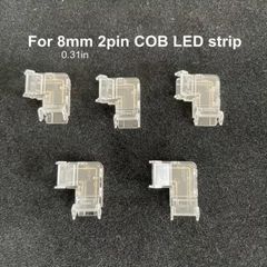 5pcs 90 Degree L-Shaped COB LED Strip Light Connectors, 8mm 2-Pin, Clear Plastic,
