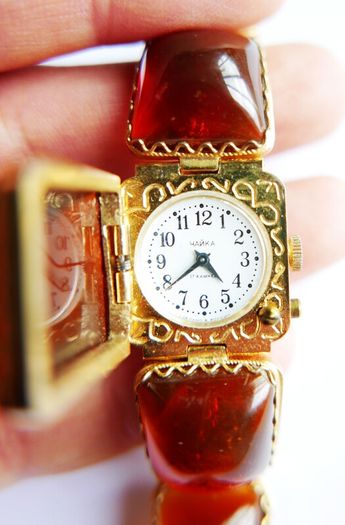 Vintage womens amber cocktail watch. Russian Watch Ladies CHAIKA