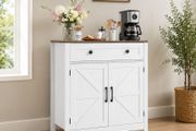 Coffee Bar Cabinet Farmhouse Coffee Bar Table with Drawer, Buffet Stand Cabinet with 2 Barn Door, Sideboard Buffet Station for Living Room