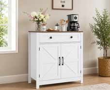 Coffee Bar Cabinet Farmhouse Coffee Bar Table with Drawer, Buffet Stand Cabinet with 2 Barn Door, Sideboard Buffet Station for Living Room