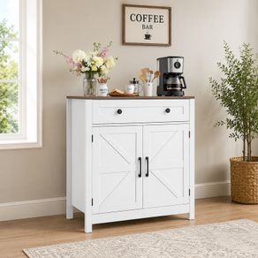 Coffee Bar Cabinet Farmhouse Coffee Bar Table with Drawer, Buffet Stand Cabinet with 2 Barn Door, Sideboard Buffet Station for Living Room