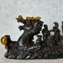 Antique Eight Immortals Dragon Boat - Patinated Bronze, Gold Accents, Signed Image 2