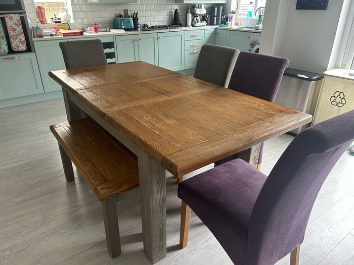 Extendable Dining Table, Bench and Chairs