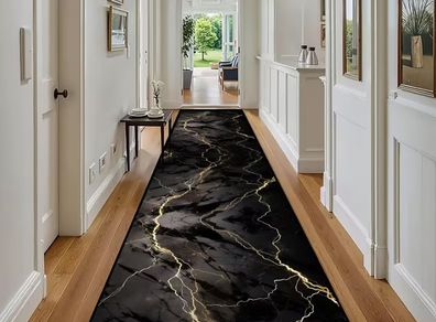 Marble Dark Style Welcome Long Runner Rug