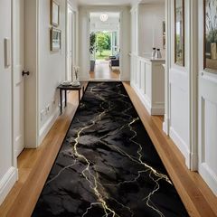 Marble Dark Style Welcome Long Runner Rug
