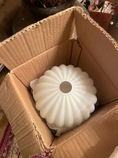 Two brand-new matching shades,  glass shade in opaline glass