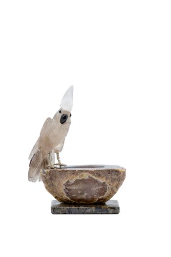 Handcrafted Smoked Crystal Cockatoo Sculpture, Elegant Geode Base Home Decor, Unique Art Collectible Gift