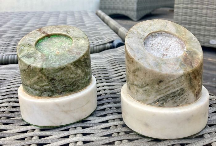 Two marble medal display plinths