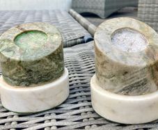 Two marble medal display plinths