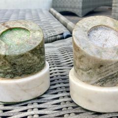 Two marble medal display plinths