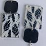 Geometric White & Black Feather Motif Earrings Image 2