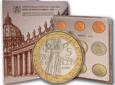 Vatican Brilliant Uncirculated Euro Coin 2025 - Includes 5 Euro Bimetallic Coin 20th Anniv Death of Saint John Paul II