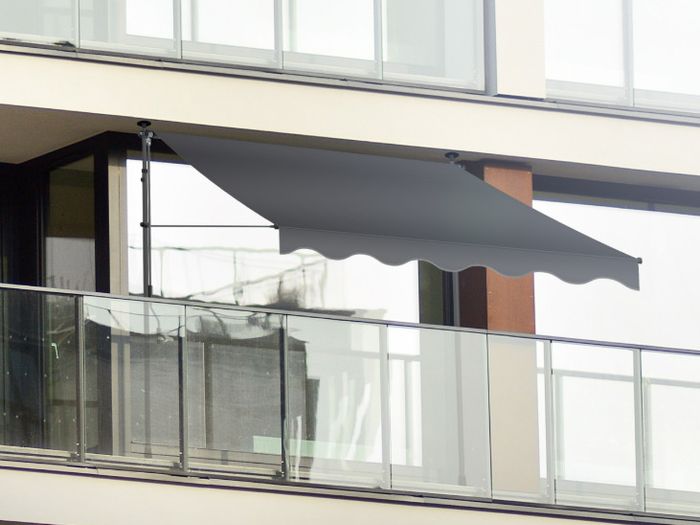KESSER clamp awning with hand crank 3mtr, balcony awning without drilling, UV-resistant, height-adjustable, water-repellent, sun protection, patio roofing, easy installation