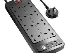 Extension Lead with 4 USB Slots (3.4A, 1 Type C and 3 USB-A Ports),Power Strip Surge Protector with 8 way plug extension Socket and 2M Extension cord for Home Office Travel,Black