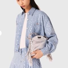 Maje Rhinestone Denim Shirt - Size 2