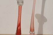 Vintage pink art glass candlesticks x 2