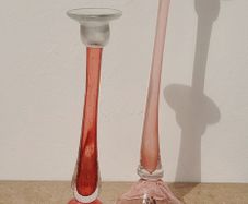 Vintage pink art glass candlesticks x 2