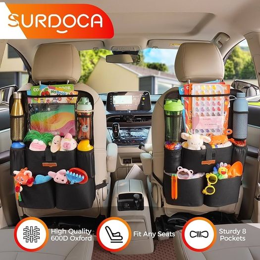UPGRADED Car Seat Organiser for up to 11-inch Tablet Holder, 8 Pockets, Kids Toy Storage, Water Proof Back Seat Protector for Kids