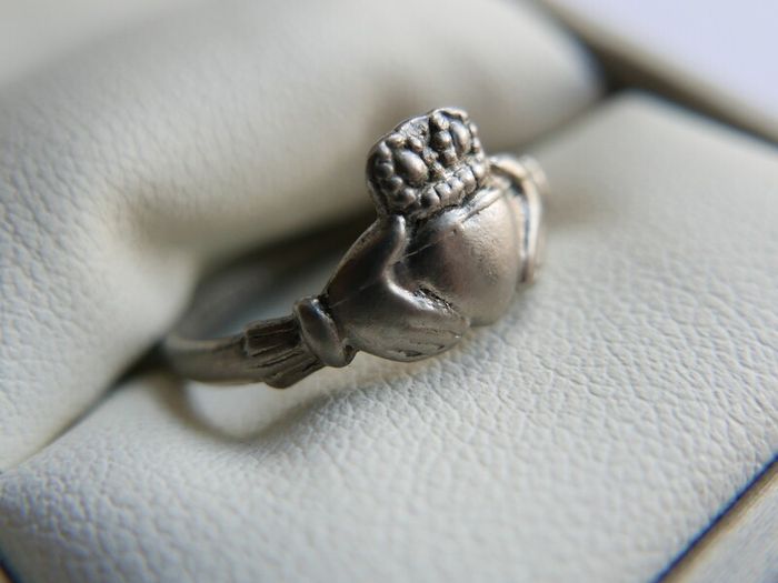 Vintage Rolled Gold Claddagh Ring - silver tone, size O