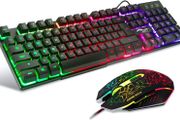 Multiple Color Rainbow LED Backlit Mechanical Feeling USB Wired Gaming Keyboard and Mouse Combo for Working or Games