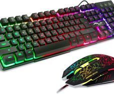 Multiple Color Rainbow LED Backlit Mechanical Feeling USB Wired Gaming Keyboard and Mouse Combo for Working or Games