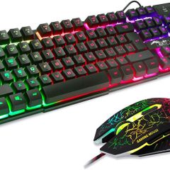 Multiple Color Rainbow LED Backlit Mechanical Feeling USB Wired Gaming Keyboard and Mouse Combo for Working or Games