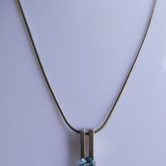 Vintage 925 Sterling Silver Pendant with Blue Stone on chain