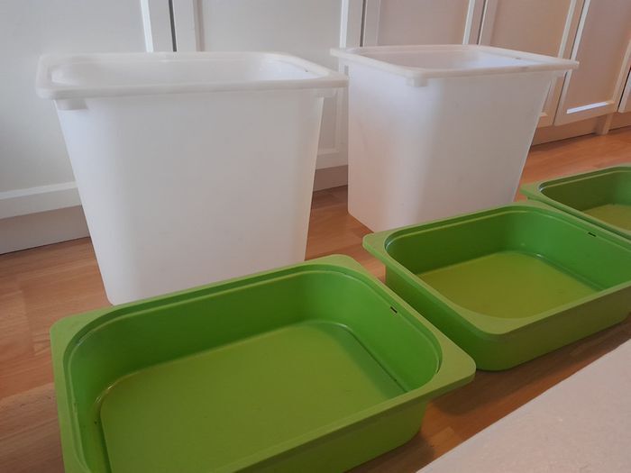 2 x Extra large and 3 x small Ikea Trofast toy storage boxes