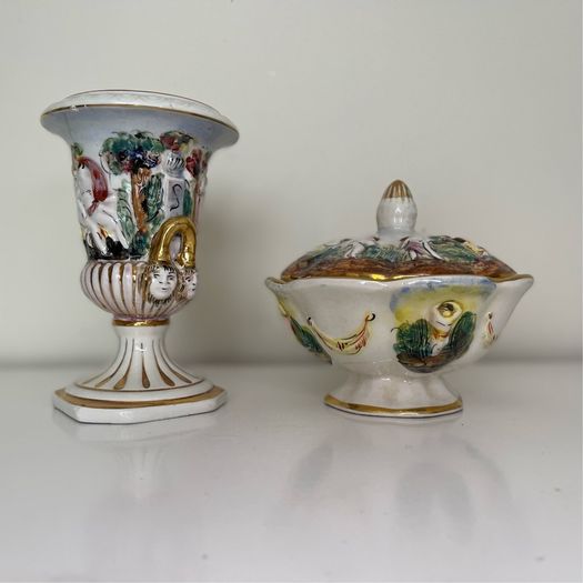 Vintage R. Capodimonte Italy Urn/Vase and Matching Lidded Sugar/Candy Dish