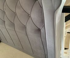 King Size Grey Velvet Winged Headboard - Luxury Style