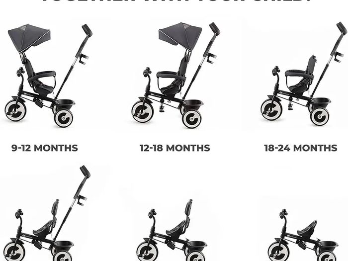 Tricycle, Baby Push Trike, Kids First Bike, Free Wheel Functions, Parenthandle, Footrest, Accessories, Bag, Cupholder, from 9 Months to 5 Years, Gray