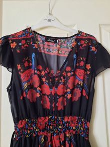 Sheer long dress with bird print