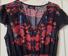 Sheer long dress with bird print