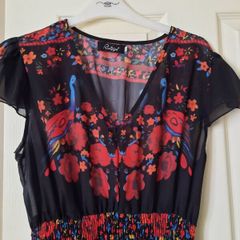Sheer long dress with bird print