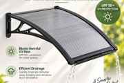 Polycarbonate Door Canopy 61 x 60cm Smoke Grey Front Door &amp; Window Awning