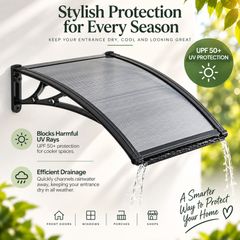Polycarbonate Door Canopy 61 x 60cm Smoke Grey Front Door & Window Awning